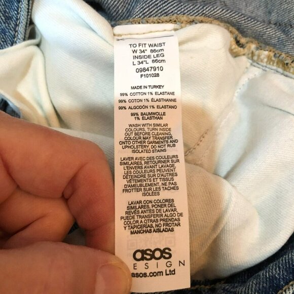 New Asos Design Mens Size 34 x 34 Blue Pockets Boot Cut Denim Jeans - Picture 10 of 10